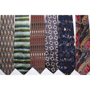 Lot of 6 Mens Neckties Van Heusen J. Garcia Hunting Ham Looney Tunes Mania Retro